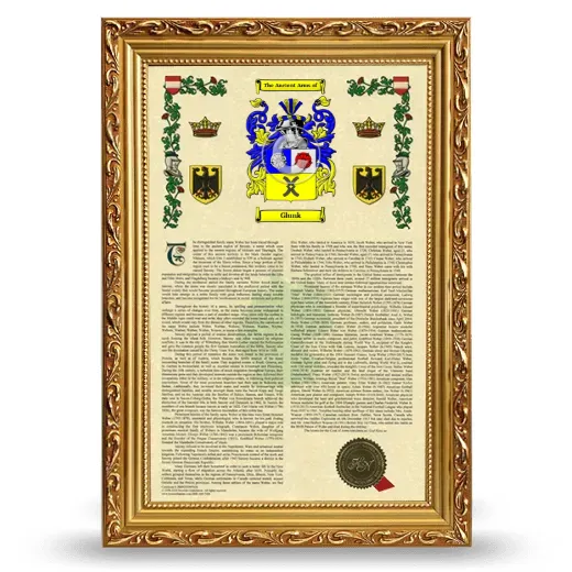 Glunk Armorial History Framed - Gold