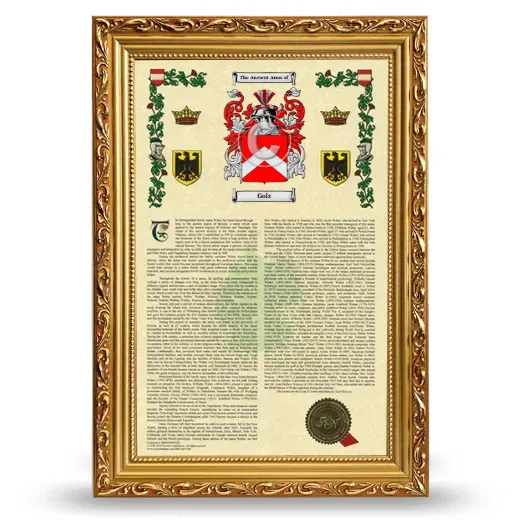 Golz Armorial History Framed - Gold