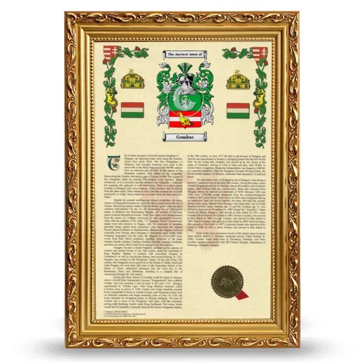 Gombar Armorial History Framed - Gold