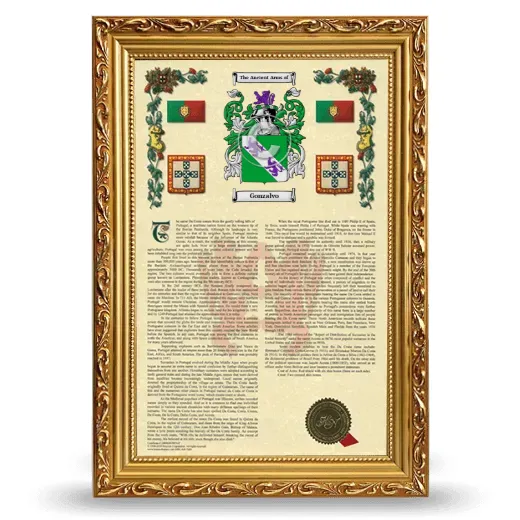 Gonzalvo Armorial History Framed - Gold