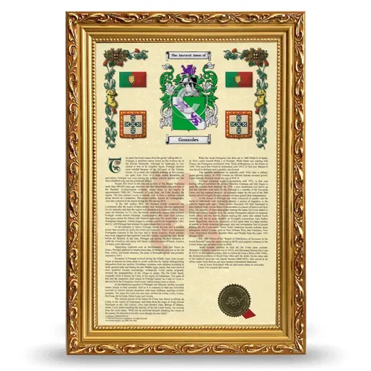 Gonzoles Armorial History Framed - Gold