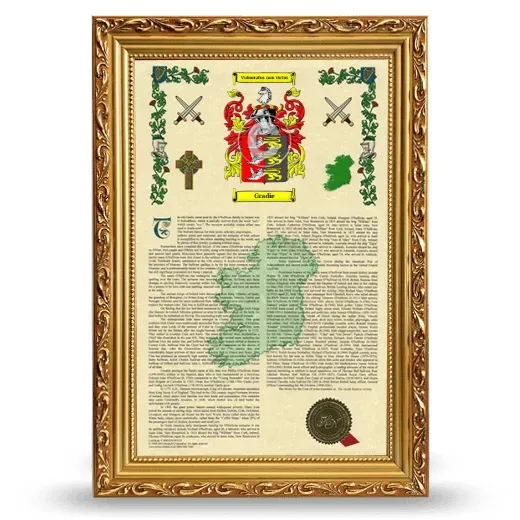Gradie Armorial History Framed - Gold
