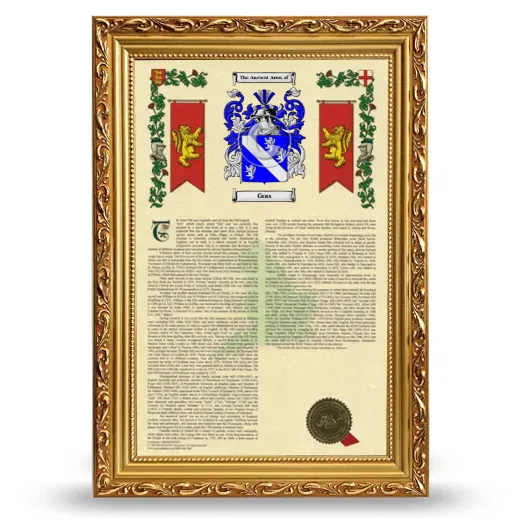 Gras Armorial History Framed - Gold