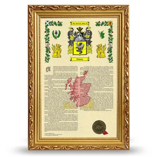 Grasey Armorial History Framed - Gold