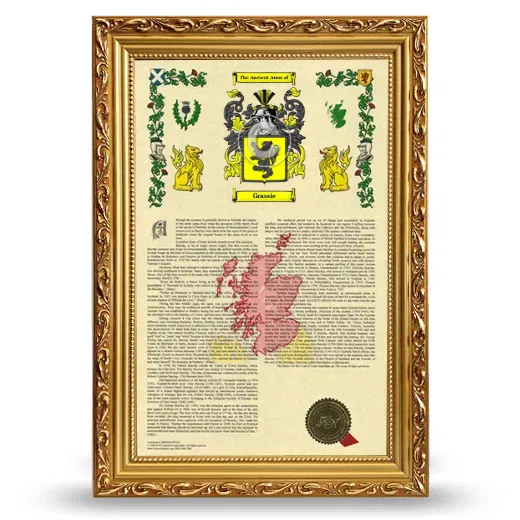 Grassie Armorial History Framed - Gold