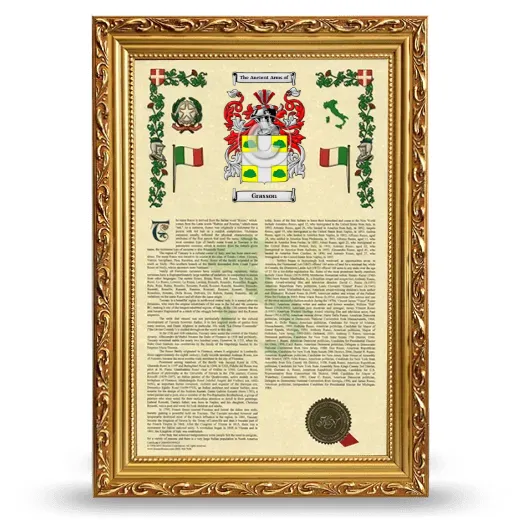 Grasson Armorial History Framed - Gold