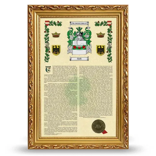 Greb Armorial History Framed - Gold