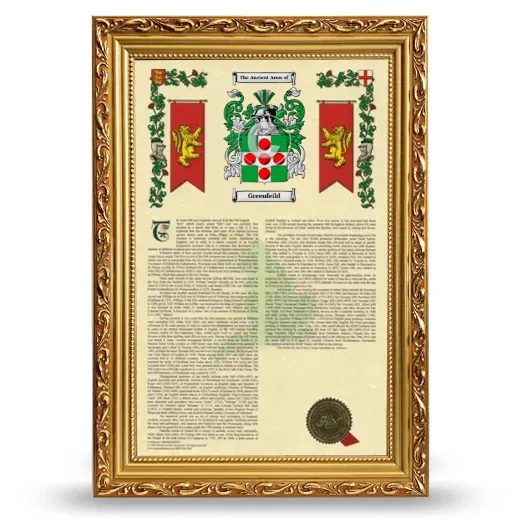 Greenfeild Armorial History Framed - Gold