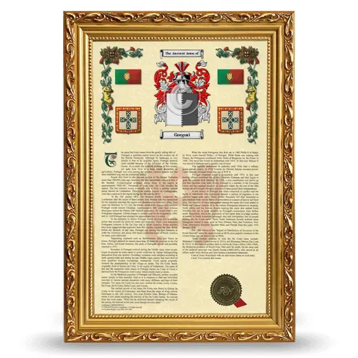 Gregori Armorial History Framed - Gold