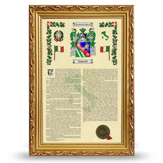 Gregorich Armorial History Framed - Gold