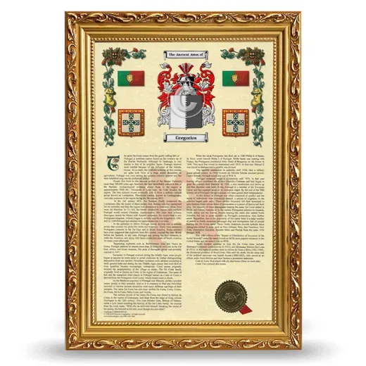 Gregorios Armorial History Framed - Gold