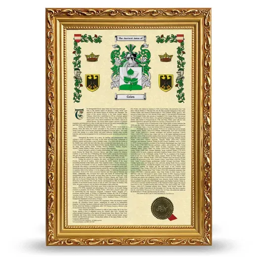Gries Armorial History Framed - Gold