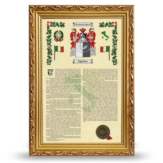 Grigoletto Armorial History Framed - Gold