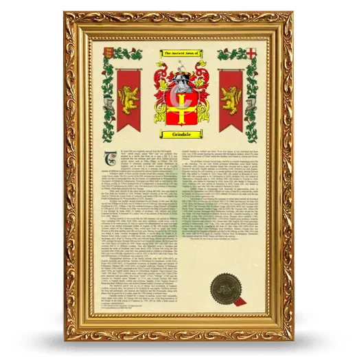 Grindale Armorial History Framed - Gold
