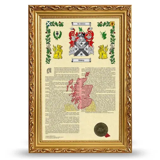 Gristy Armorial History Framed - Gold