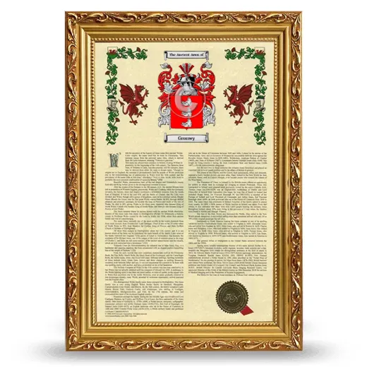 Gronwy Armorial History Framed - Gold