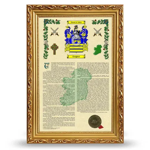 Grugent Armorial History Framed - Gold