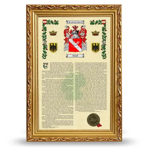 Grund Armorial History Framed - Gold