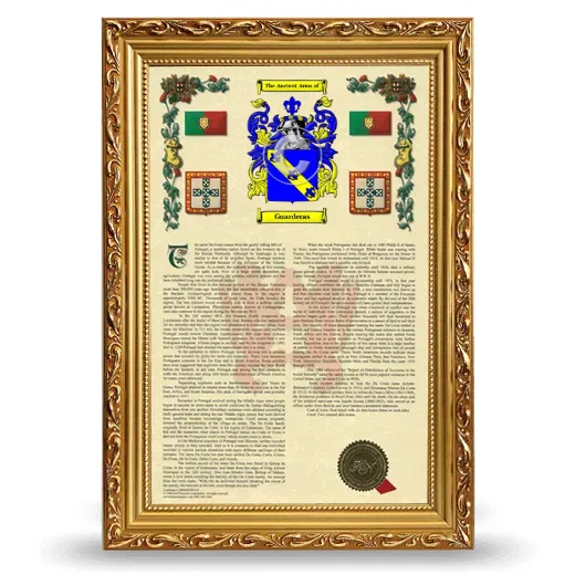 Guarderas Armorial History Framed - Gold