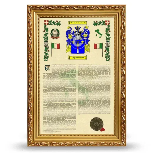 Guglielmucci Armorial History Framed - Gold