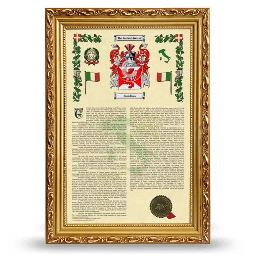 Guidino Armorial History Framed - Gold