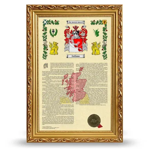 Guiliams Armorial History Framed - Gold