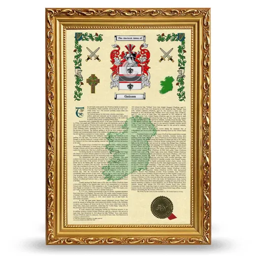 Guinan Armorial History Framed - Gold