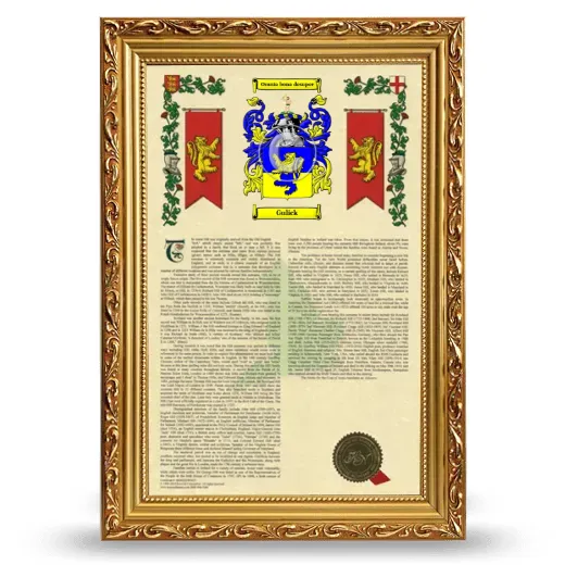 Gulick Armorial History Framed - Gold