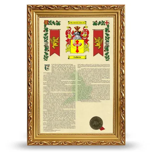 Gullette Armorial History Framed - Gold