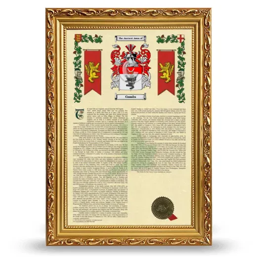 Gumbs Armorial History Framed - Gold