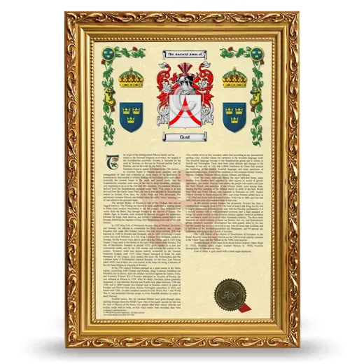 Gust Armorial History Framed - Gold