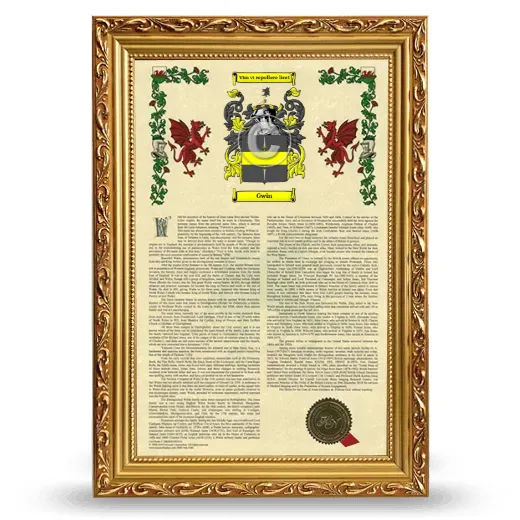 Gwin Armorial History Framed - Gold