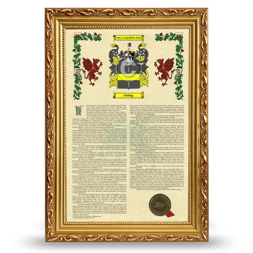 Gwing Armorial History Framed - Gold