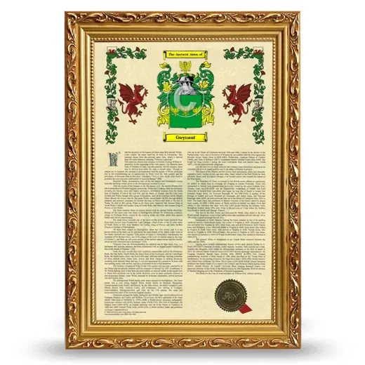 Gwynant Armorial History Framed - Gold