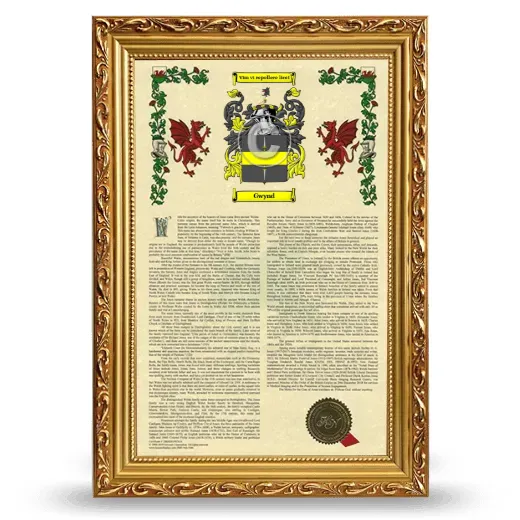 Gwynd Armorial History Framed - Gold