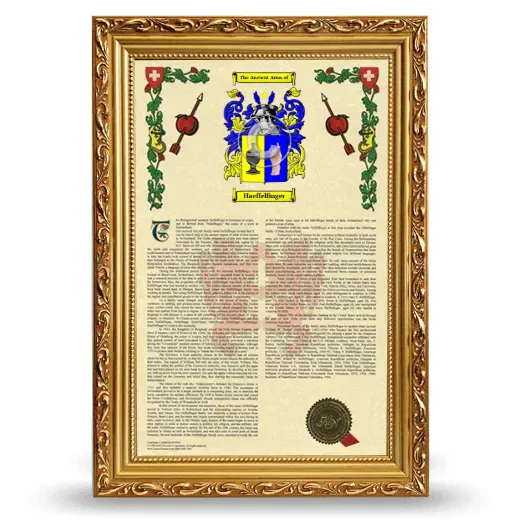 Haeffelfinger Armorial History Framed - Gold