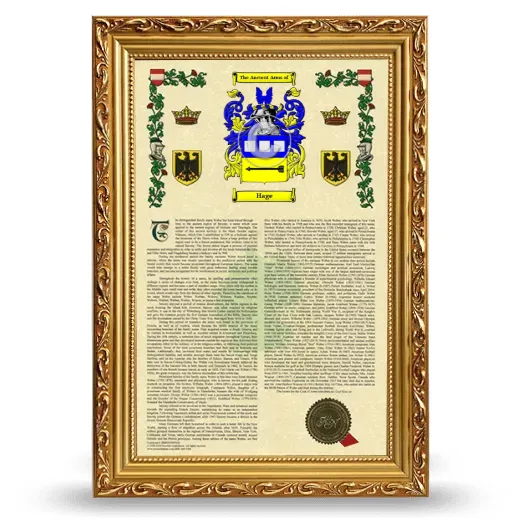 Hage Armorial History Framed - Gold