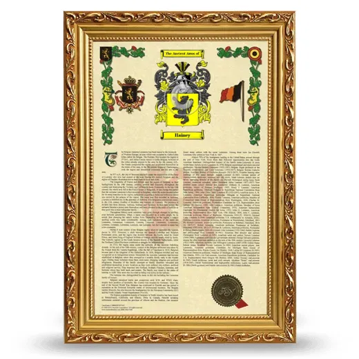 Hainey Armorial History Framed - Gold