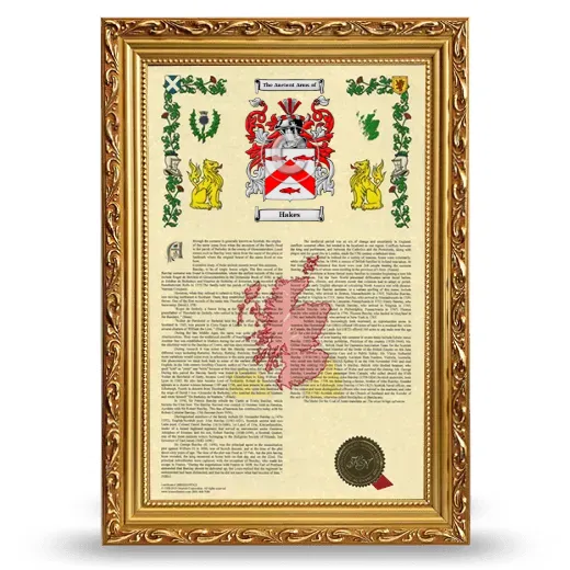 Hakes Armorial History Framed - Gold