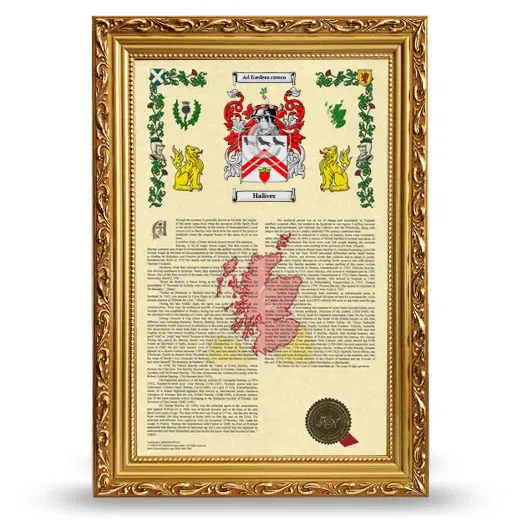 Haliver Armorial History Framed - Gold