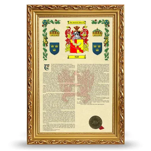 Hall Armorial History Framed - Gold