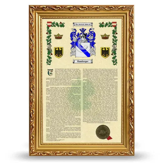 Hamberger Armorial History Framed - Gold