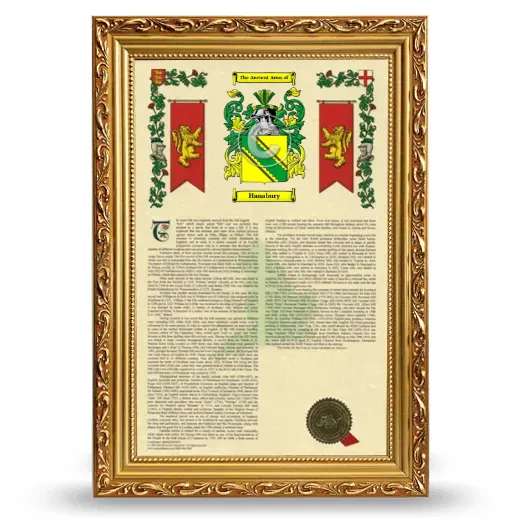 Hanabury Armorial History Framed - Gold