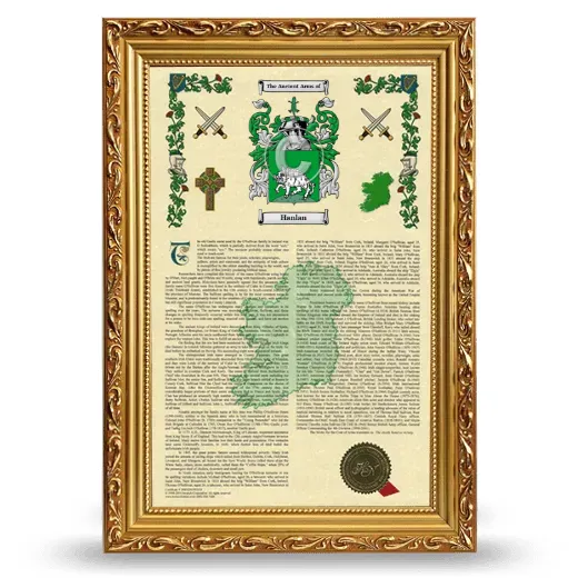 Hanlan Armorial History Framed - Gold