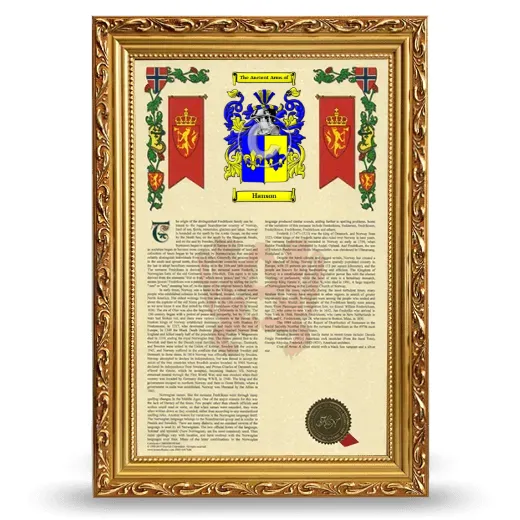 Hanson Armorial History Framed - Gold