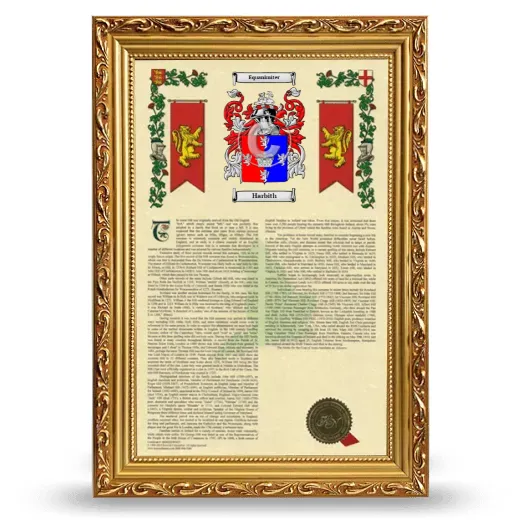 Harbith Armorial History Framed - Gold