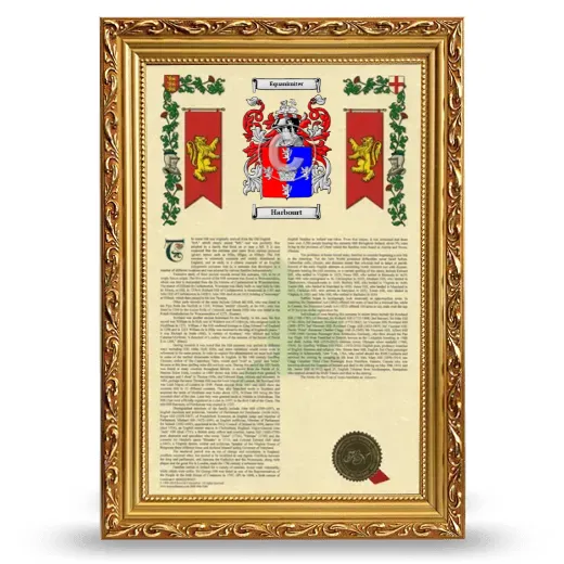 Harbourt Armorial History Framed - Gold