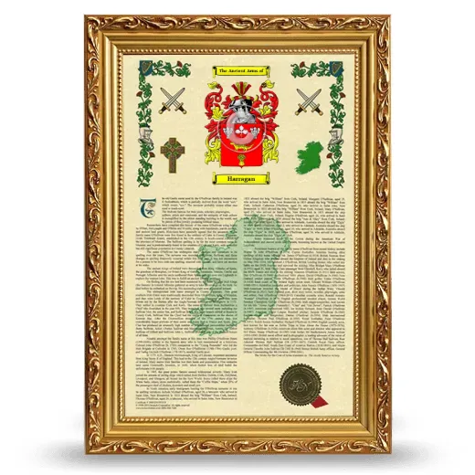 Harragan Armorial History Framed - Gold