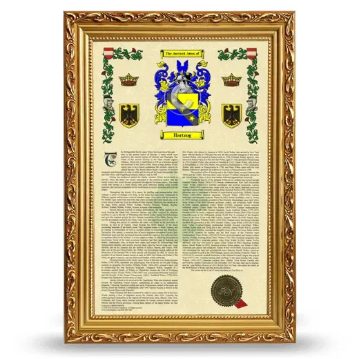 Hartzog Armorial History Framed - Gold