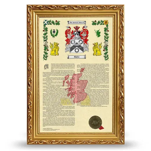 Hatte Armorial History Framed - Gold